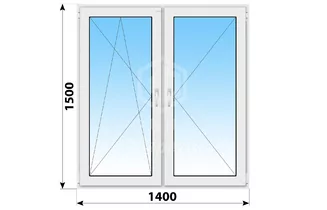 Двухстворчатое пластиковое окно 1400x1500 ПО-П