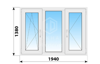 Трехстворчатое пластиковое окно 1940x1380 ПO-Г-П