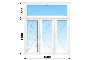 Трехстворчатое пластиковое окно с откидной фрамугой 1500x1700 ПО-П-П