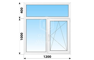 Двухстворчатое пластиковое окно с глухой фрамугой 1200x1400 Г-ПО