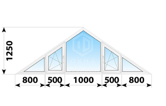 Треугольное пластиковое окно 5 секций 3600x1250